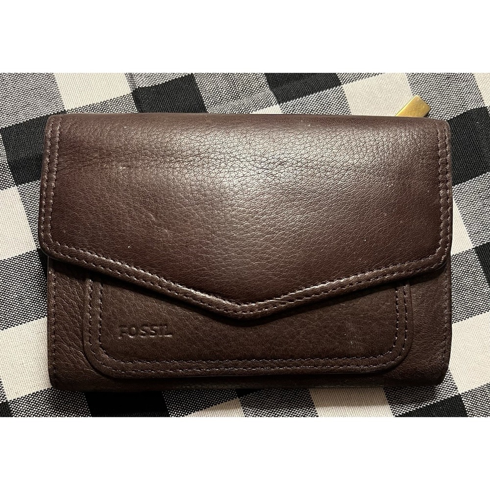 Vintage Fossil Women's Brown Genuine Leather Tri-Fold Small Wallet